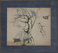 Study of an apple tree with finch