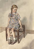 Christine seated on a stool, c. 1950