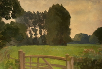 View over a bow toped wooden gate
