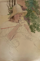 Nita knitting outdoors