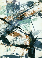 Abstract in blue, brown and light green