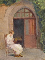Girl seated outside of La Boissiere...