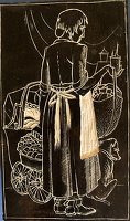 Woman carrying baskets and pot plants