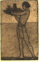 Woman with a tray of fruits, circa 1920