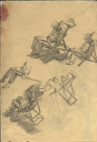 Man reading in deck chair circa 1940