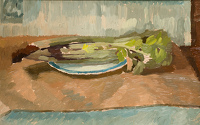 Still Life with Celery on a blue and...