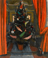 Christmas tree viewed through red...