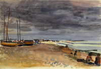 Southend beach with boats are low tide