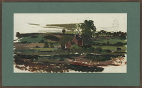 Red brick house in field