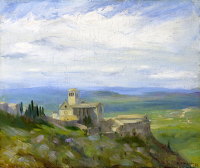Italian landscape with monastry