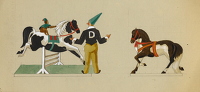 Clown training a circus monkey and...