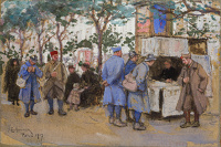 Soldiers at a news stand, Paris, 1917