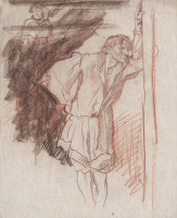 Man leaning on a post, c 1910