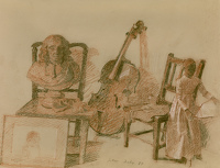 A corner of the artist;'s studio...