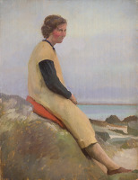 Portrait of Nita resting on an...