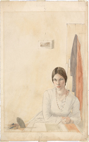 Self-portrait sketching at a table