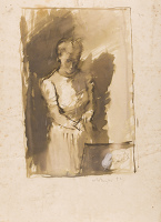 Study for Audrey putting on gloves, '42
