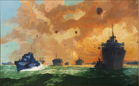 Merchant Ships Tethered with Barrage...