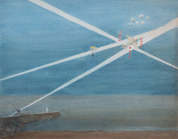 Hun raider dropping a parachute mine...