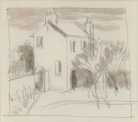 Figure outside house - circa 1935