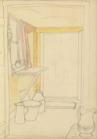 Pantry with view through back door.