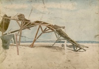 Shelter with discarded munitions cases