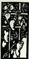Woodcut design with vine trellis