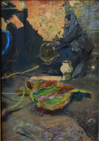 Seated Woman Polishing Brass Pots