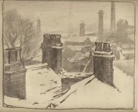 Snow covered Rooftops and Chimneys