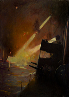 A Destroyer on a night time naval...