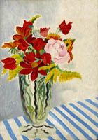 Still life with stripey table cloth