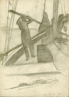 Sailors manning the sails of the...