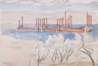 WW2 -Three Spud piers being prepared...