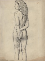 3/4 length rear view standing female...