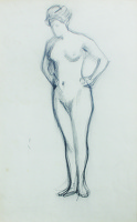 Standing female life model posed...