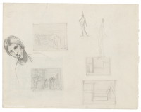 Sheet of studies with self-portrait...