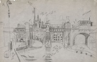Townscape with bridge over river