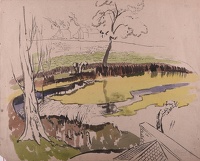 Winter study: trees alongside a brook
