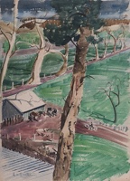 Cyclist arriving at a farmstead