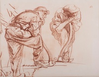Two Men Leaning on their Adze...