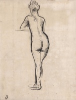 Rear view of a model leaning forward...