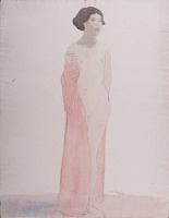 Full length nude with red drape