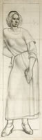 Woman leaning against a wall