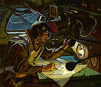 USAAF navigator plotting a course to...