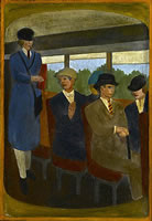 Interior of a bus with conductor and...