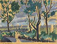 An avenue of elm trees with terraced...