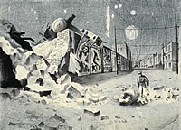 Derailed locamotive in  bomb damaged...