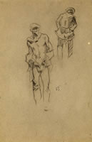 Front and back view of a man putting...