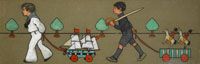 Parade of children with toys, set of 6