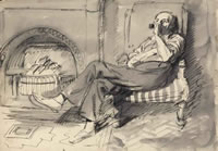 The Artist's father-in-law smoking a...